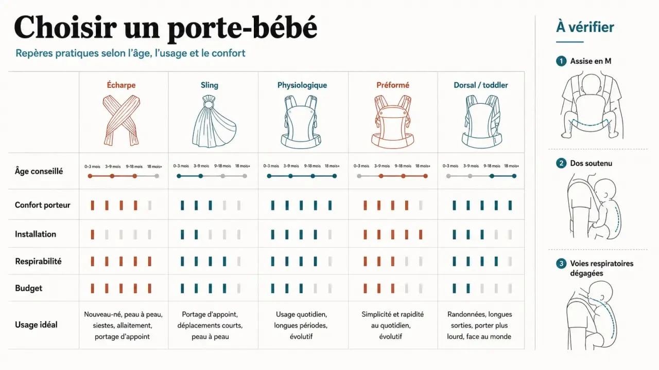 Quel porte bébé choisir : tableau comparatif des modèles selon l’âge, le confort et le budget