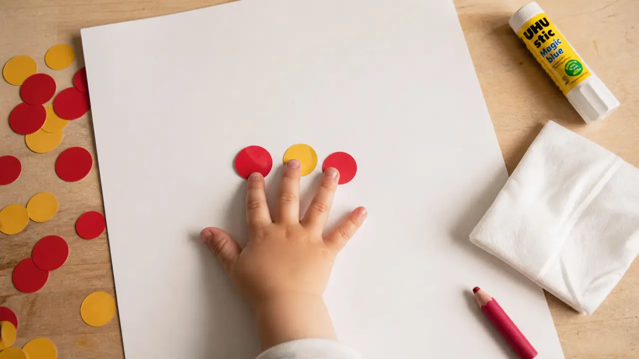 Activité manuelle 2 ans : enfant colle des gommettes