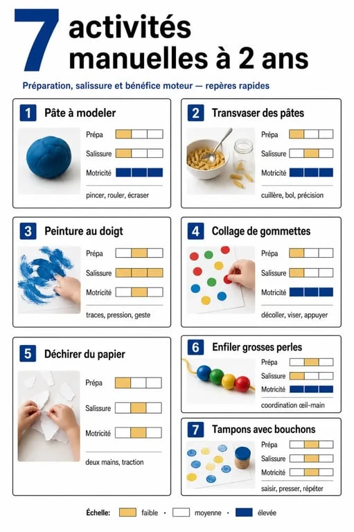 Activité manuelle 2 ans : tableau visuel des activités faciles, peu salissantes et adaptées à la motricité fine