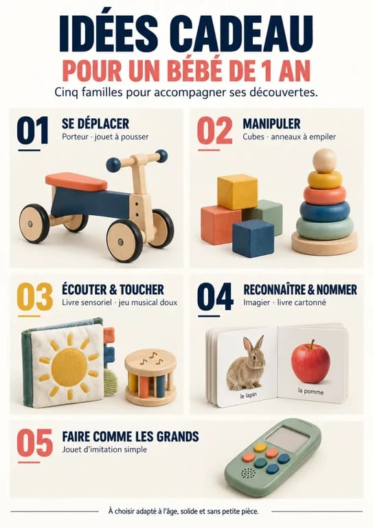 Idée cadeau bébé 1 an : familles de cadeaux selon les besoins et les intérêts de l’enfant