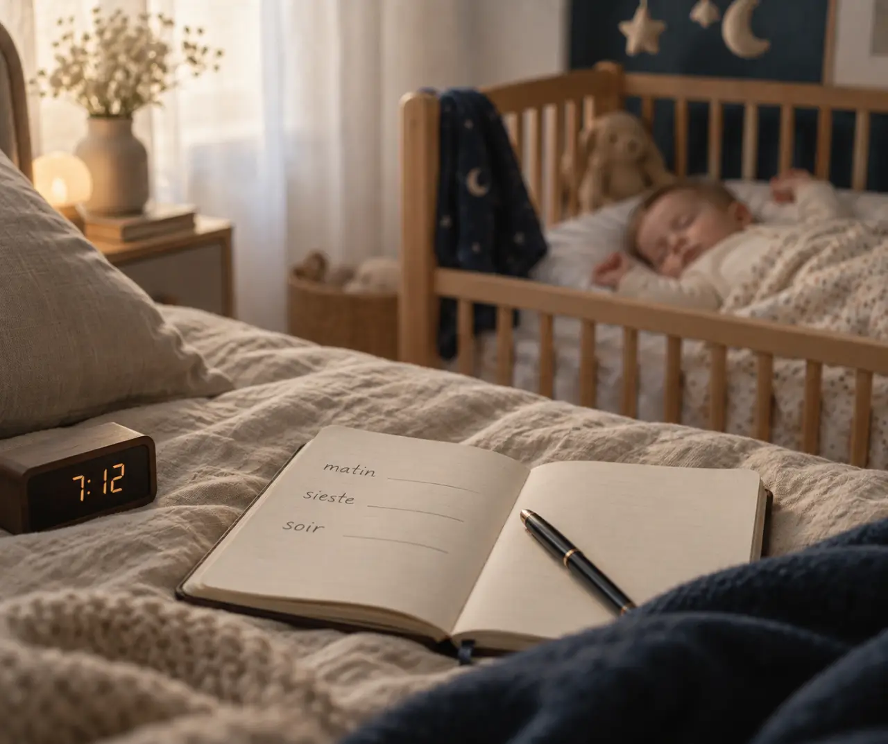 Faut il reveiller bebe sieste trop longue : parent et bébé endormi avec horaires