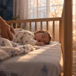 Bébé se tape la tête autisme : adulte rassure, sécurité bébé