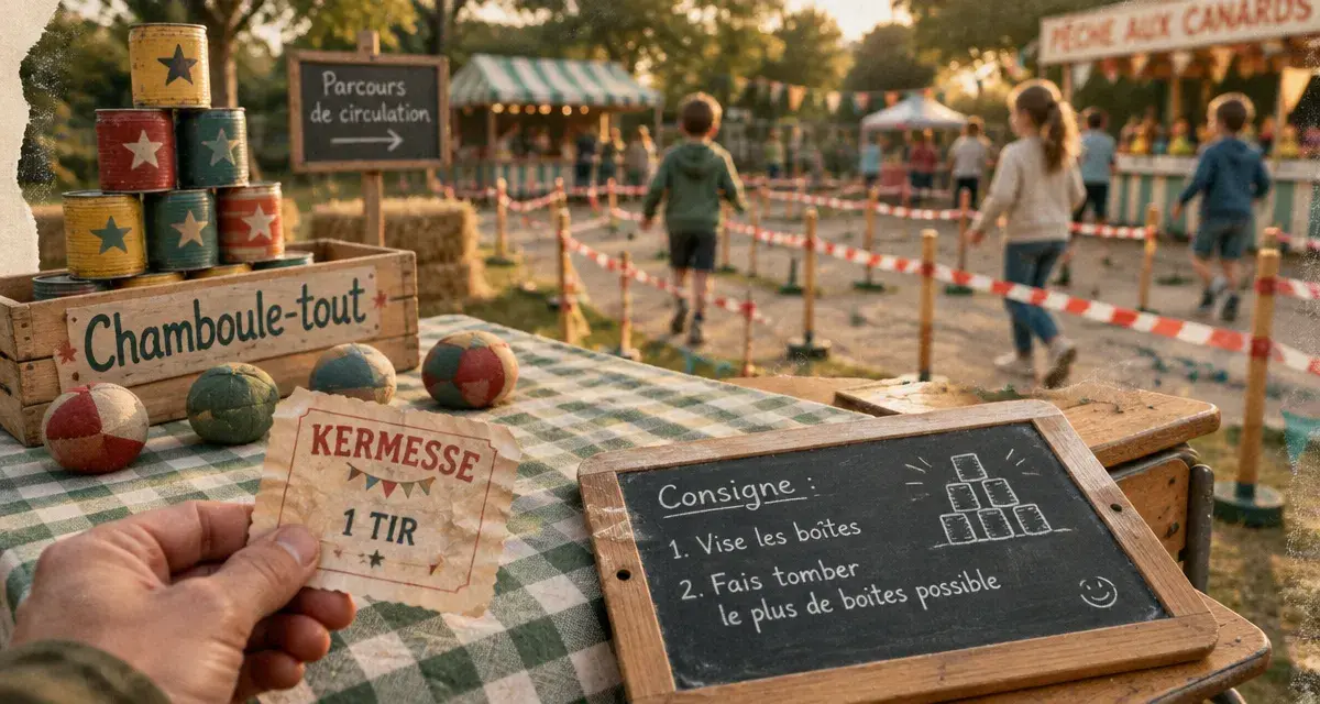 Jeu kermesse : stands de kermesse et files d’attente