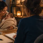 Kinesiologue sommeil bébé, parent et nourrisson en cabinet