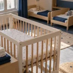 Lit creche sécurisé avec matelas ferme et sommier réglable
